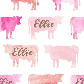 Ellie: Handmaid Font on Pink Watercolor Cows