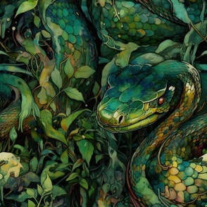 Watercolor Snake Snakes in Vibrant Emerald Green