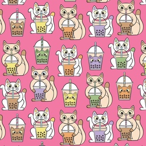 bubble tea cats in strawberry pink