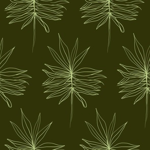 tropical lounge scribbled palm leaf dark green