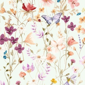 Mae's Wildflowers XL – Watercolor Floral, Spring Flower Butterfly Garden (celery)