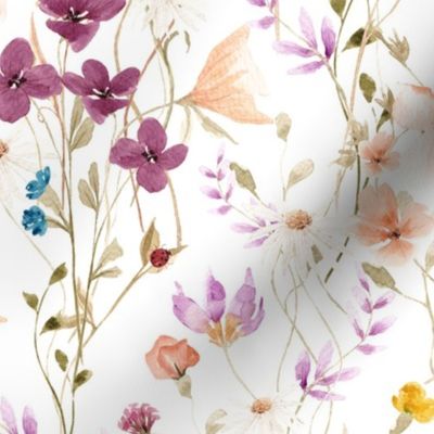 Mae's Wildflowers LG – Watercolor Floral, Spring Flower Garden (white)