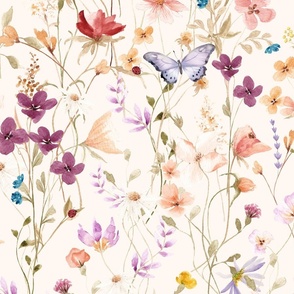 Mae's Wildflowers XL – Watercolor Floral, Spring Flower Butterfly Garden (pearl)