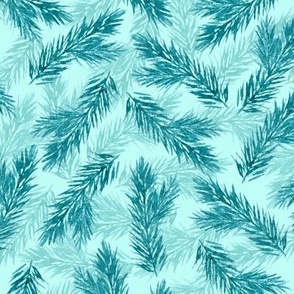 Watercolor Spruce Twigs on Mint Green Background