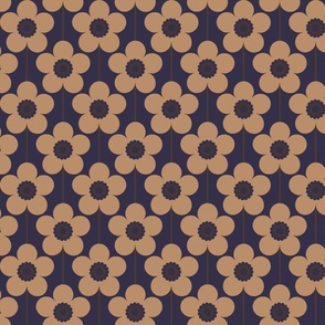 Geometric Buttercup Flower in Navy and Light Brown