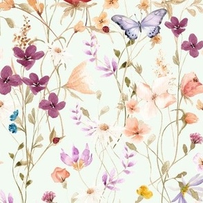 Mae's Wildflowers Md – Watercolor Floral, Spring Flower Butterfly Garden (celery)