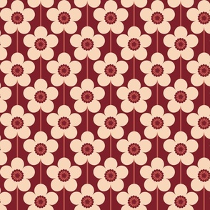 Geometric Buttercup Flower in Red and Beige (Medium Scale)