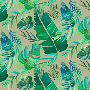 Watercolor Tropical Leaves Collection on Toupe