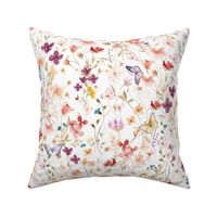 Mae's Wildflowers Md – Watercolor Floral, Spring Flower Butterfly Garden (white)