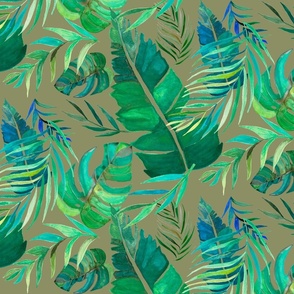 Watercolor Tropical Leaves Collection on Navy Blue