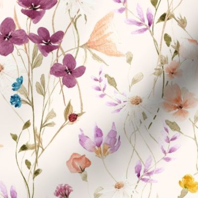 Mae's Wildflowers LG – Watercolor Floral, Spring Flower Garden (pearl)