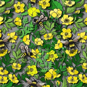 Buttercup Field Abloom (large scale Grey) 