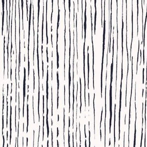 Scratchy Textured Hand-drawn Stripe in Navy Blue on White