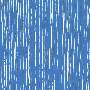 Scratchy Textured Hand-drawn Stripe in White on Sky Blue