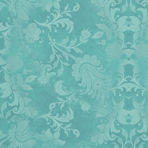Vintage Victorian Chintz Damask Pattern Turquoise Teal