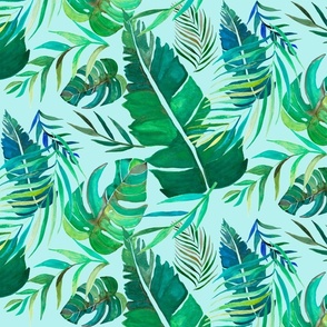 Watercolor Tropical Leaves Collection on Aqua