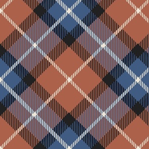 Diagonal Tartan wtih rost brown, with blue, black and Eggshell - large scale