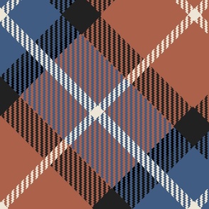 Diagonal Tartan wtih rost brown, with blue, black and Eggshell - jumbo scale