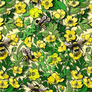 Buttercup Field Abloom (large scale Soft Lemon Yellow) 