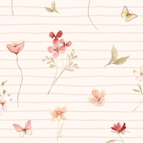 Delicate Wildflowers Coordinate LG- Watercolor Floral, Spring Flower Garden (pearl stripe)