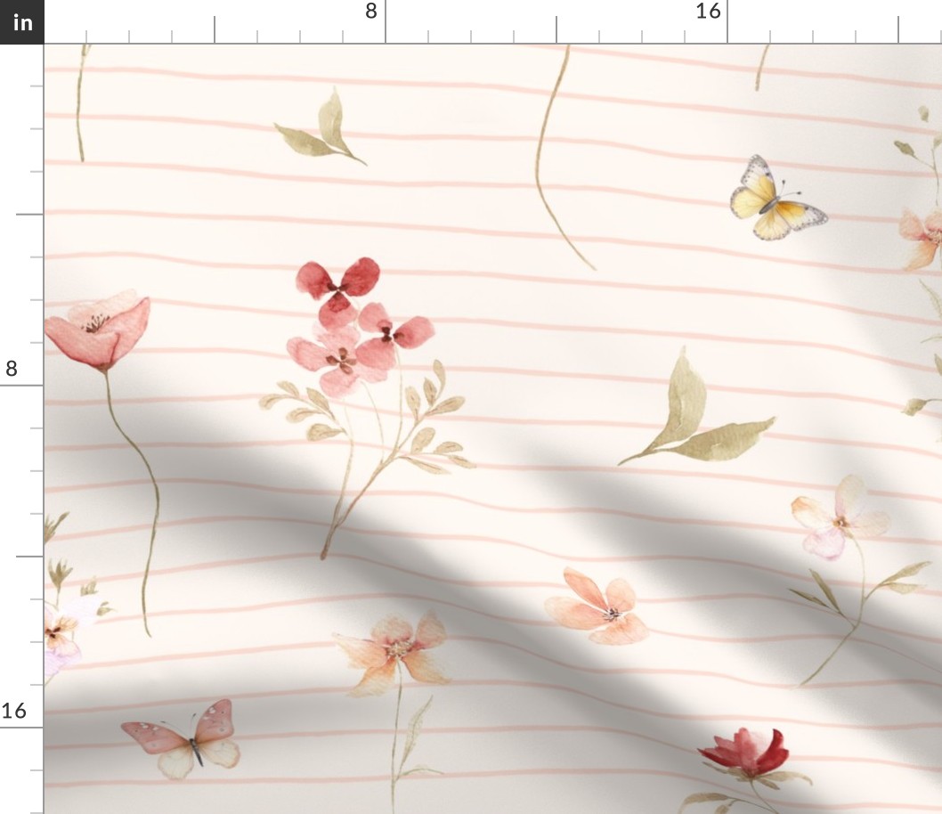 Delicate Wildflowers Coordinate LG- Watercolor Floral, Spring Flower Garden (pearl stripe)