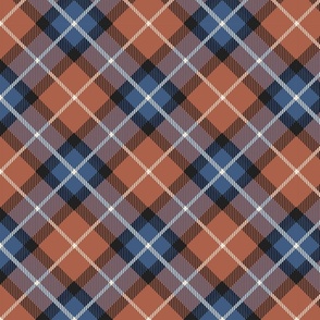 Diagonal Tartan with rost brown, with blue, black and Eggshell - medium scale