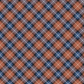 Diagonal Tartan wtih rost brown, with blue, black and Eggshell - small scale