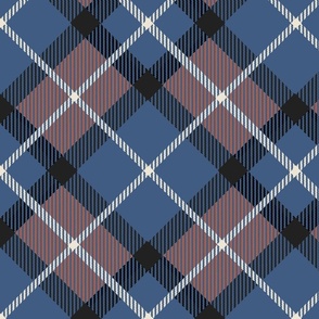 Diagonal Tartan with blue, with rost brown black and Eggshell - large scale