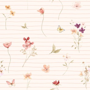 Delicate Wildflowers Coordinate MD- Watercolor Floral, Spring Flower Garden (pearl stripe)