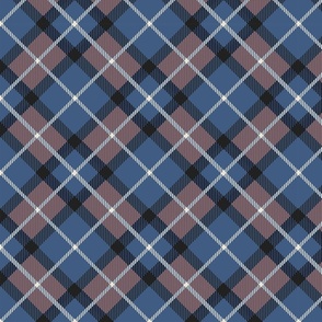 Diagonal Tartan with blue, with rost brown black and Eggshell - medium scale