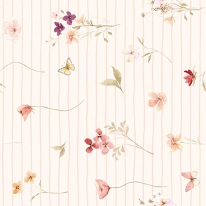 Delicate Wildflowers Coordinate MD- Watercolor Floral, Spring Flower Garden (pearl stripe) ROTATED