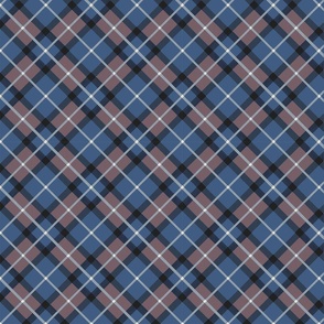 Diagonal Tartan with blue, with rost brown black and Eggshell - small scale