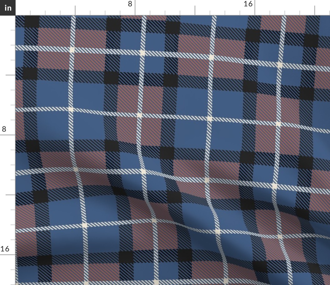 classic Tartan with blue, with rost brown black and Eggshell - medium scale