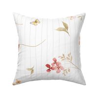 Delicate Wildflowers Coordinate LG- Watercolor Floral, Spring Flower Garden (neutral stripe) ROTATED