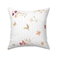 Delicate Wildflowers Coordinate MD- Watercolor Floral, Spring Flower Garden (neutral stripe) ROTATED