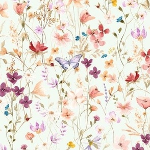 Mae's Wildflowers SM – Watercolor Floral, Spring Flower Butterfly Garden (celery)