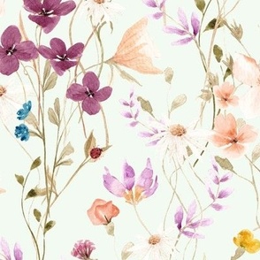 Mae's Wildflowers LG – Watercolor Floral, Spring Flower Garden, Wildflower Wallpaper (celery)