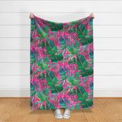  Large Scale Tropical Leaves Pattern on Bright Pink Textured Background, Great for Wallpaper