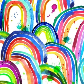 rainbows and messy paint splatters 24in