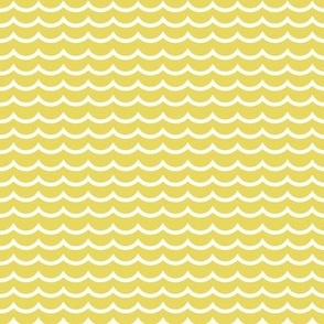 Small-scale, cute scallop stripe in colors of lemon yellow and off white.