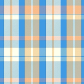 Aillith Plaid Pattern - Bright Blue, Orange, and White - Spring Tartan Collection