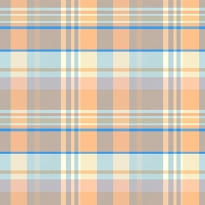 Iona Plaid Pattern - Orange, Blue, Golden Yellow, Cream White- Spring Tartan Collection Fabric