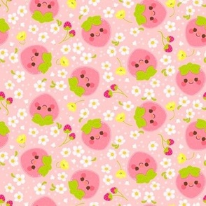 Pink Strawberry Pattern - Pink Background - Small Scale