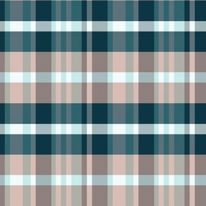 Iagan Plaid Pattern - Dark Teal, Grey, Peach, Light Blue - Summer Tartan Collection