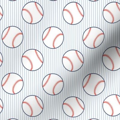 baseballs on blue pin stripes