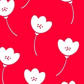 White Flowers on Red Background - Medium Scale