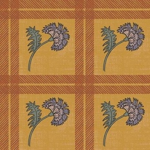 Marigold Check - Red and Yellow Ocher with Dusty Lavender  (TBS116)