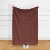 Modern abstract geometric painted pattern of dashes in squares on burgundy / auburn red with tan brown