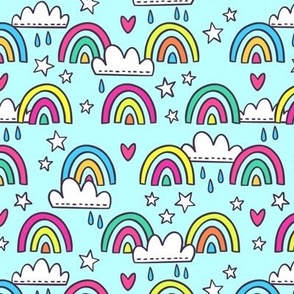 Marker Doodle Rainbows and Clouds Pattern - Smaller Scale