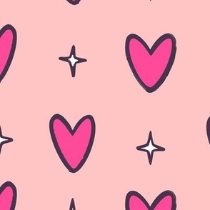Marker Doodle Pink Hearts Pattern - Medium Scale